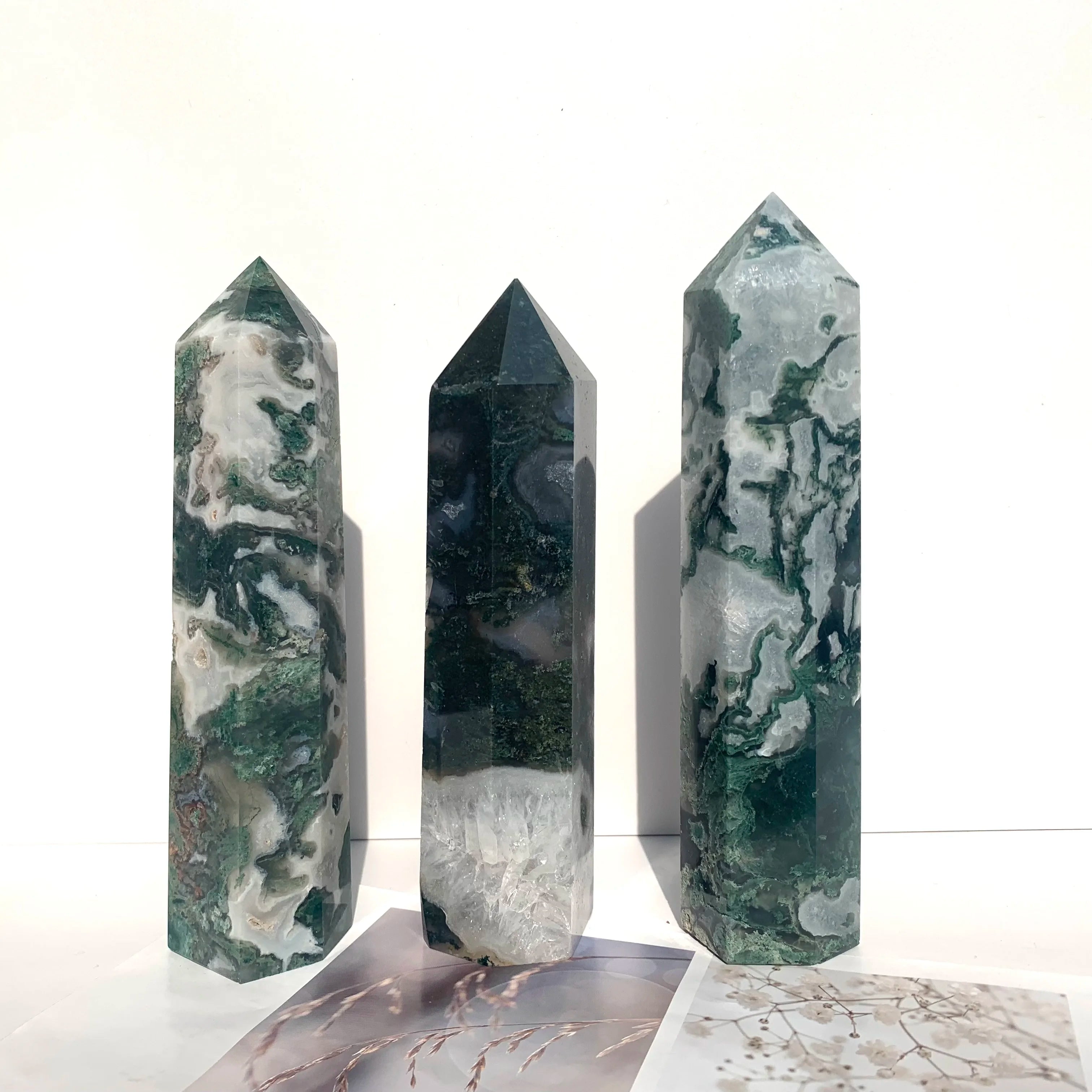 Natural Druzy Moss Agate Tower Healing Crystals Free Form Crystals Crafts for Home Decoration