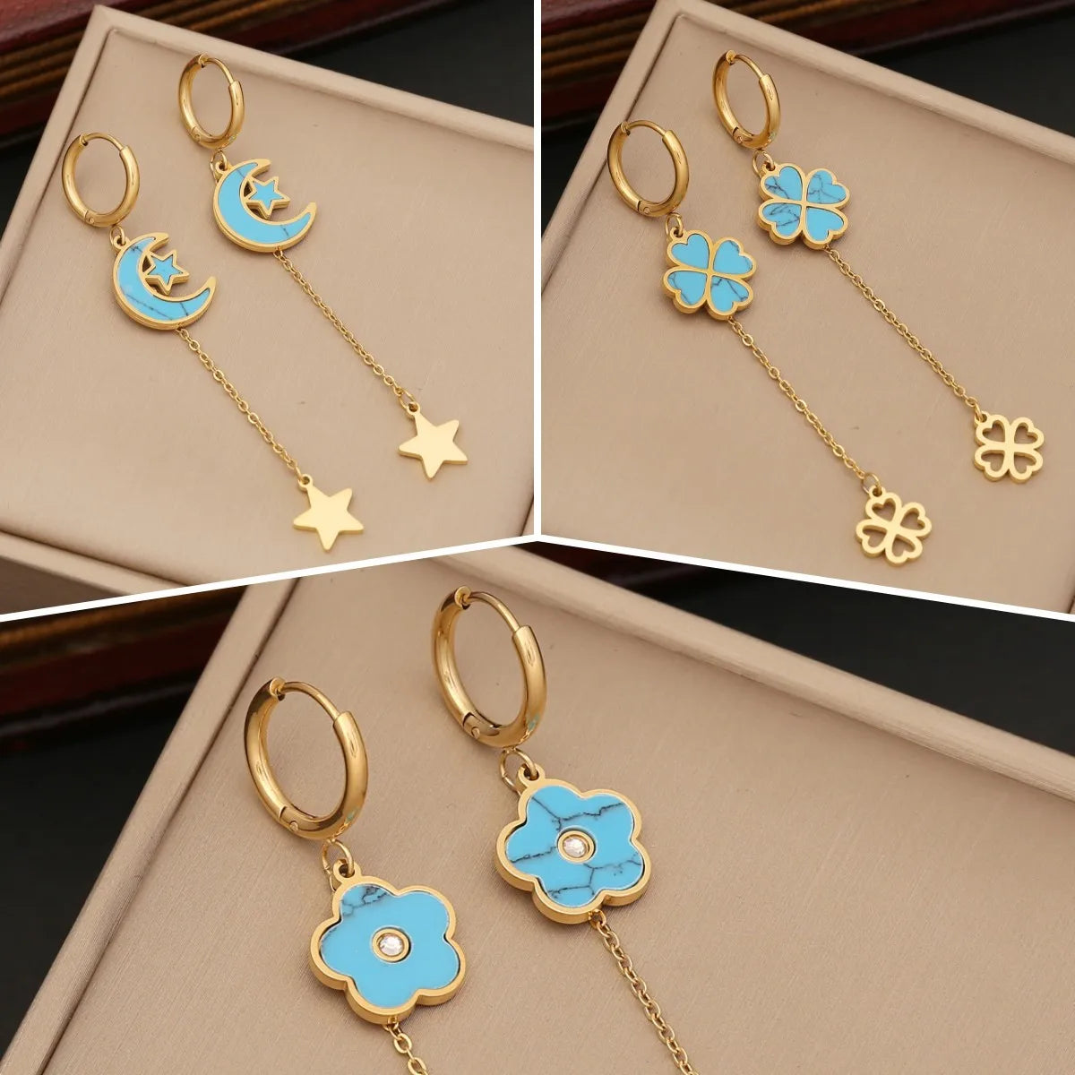 New Waterproof Jewelry Enamel Flower Heart Drop Earring Stainless Steel Gold Plated Huggies Hoop Earrings for Women