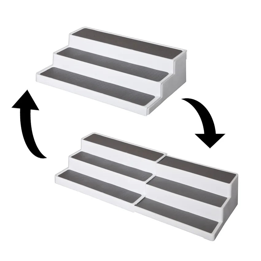 3 Tier Expandable Spice Rack Step Non Skid Container Display Shelf Adjustable Spice Shelf Organizer for Cabinet