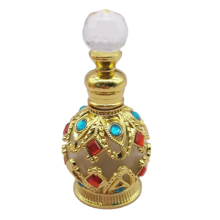 15ml European Middle East Metal Alloy Patented Jewelry Perfume Bottle Empty Glass Essential Oil Attar Bottle Refillable Bottles