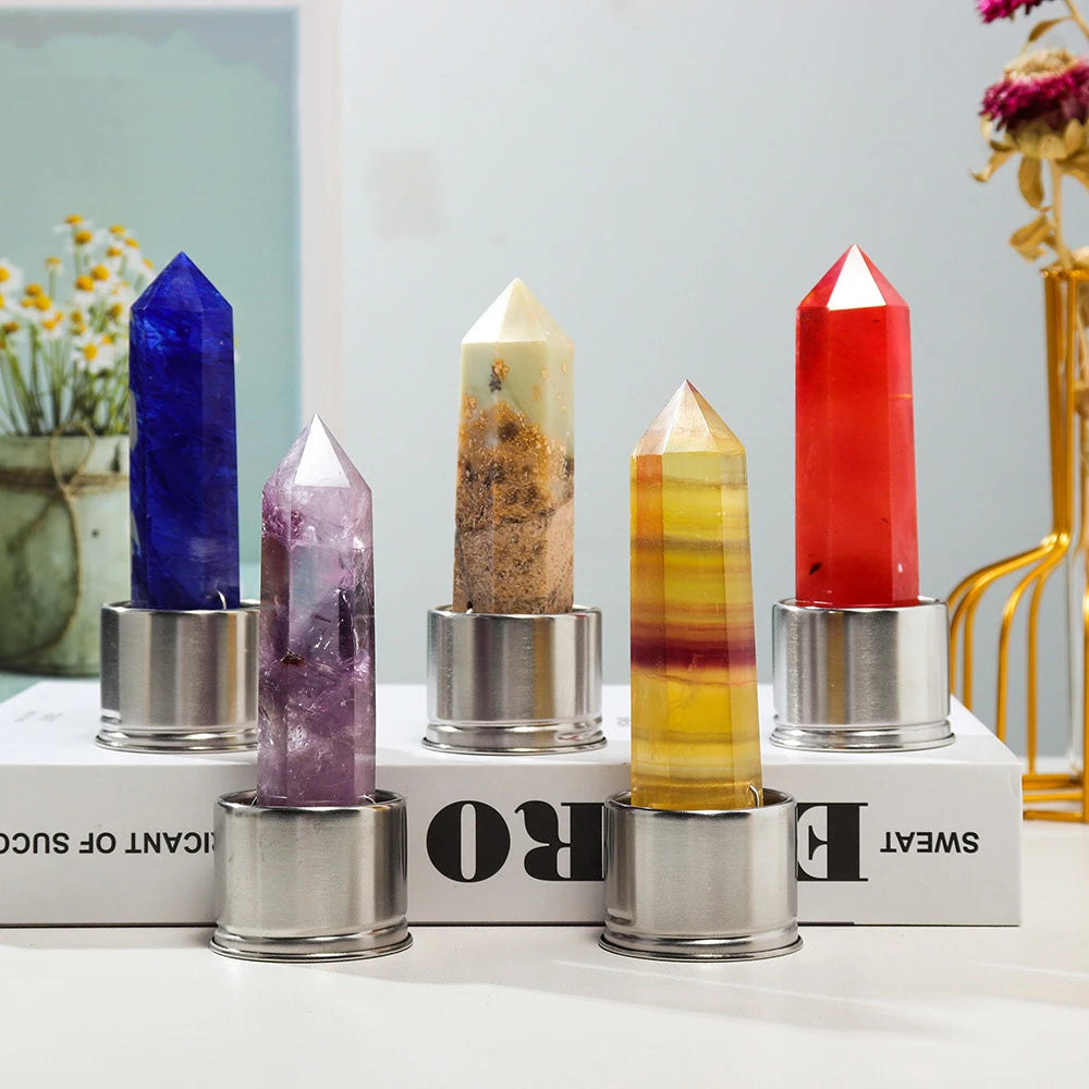 Bamboo Natural Crystal Point Replacement for Water Bottle Rose Quartz Amethyst Tower for Elixir Bottle Healing Obelisk Wand