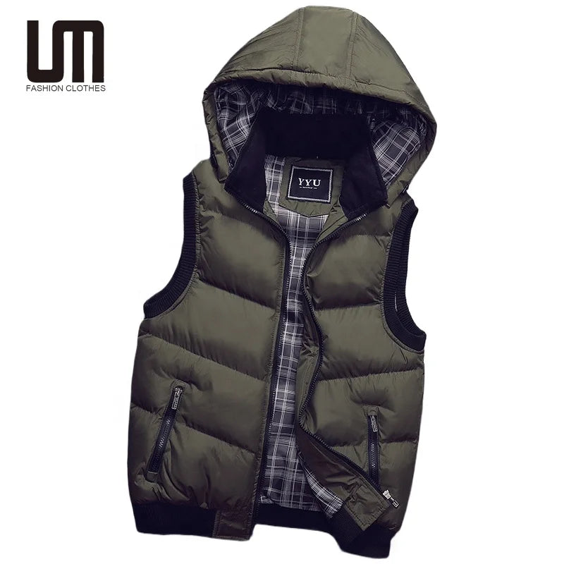 OEM ODM Custom Logo Wholesale Autumn Winter Men Clothing Thick Warm Sleeveless Hoodie Vest Windbreak Jacket Waistcoats