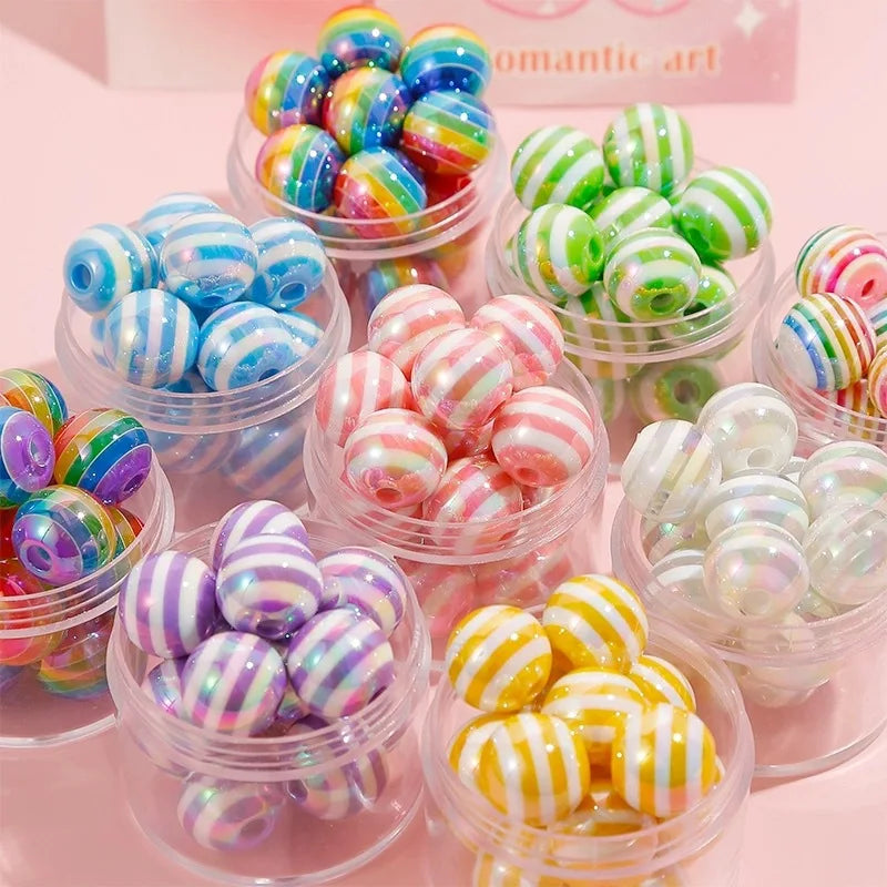 12mm Acrylic Round Colorful Resin Stripe Beads Chunky Bubblegum Beads for DIY Jewelry Making
