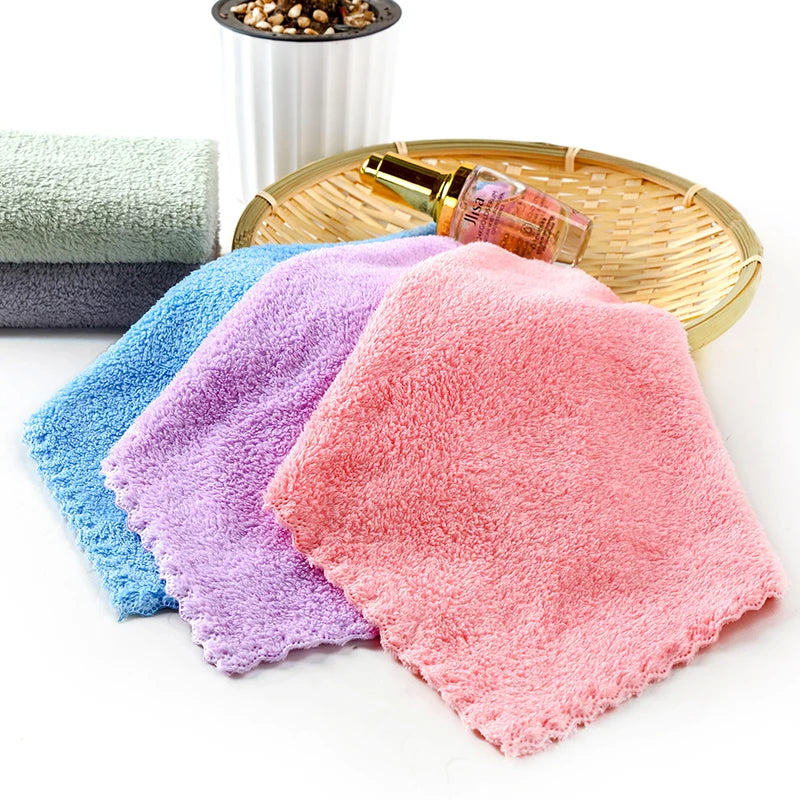 RTS Microfiber Coral Velvet Soft Absorbent Pocket Small Towel 25*25 cm 30*30 cm Dish Cloth Kitchen Cleaning Towels