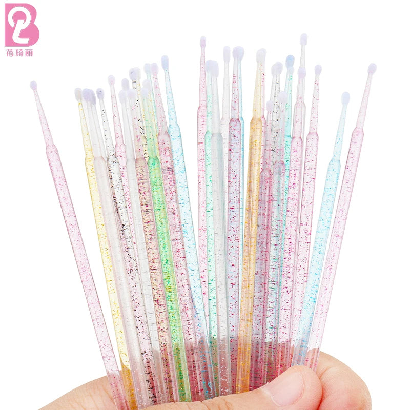 Beiqili Free Sample 100pcs Disposable Nylon Micro Dental Eyelash Extension Applicator 10CM Plastic Handle Multi-Diameter