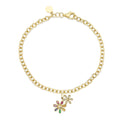 LOZRUNVE China Jewelry Factory Rainbow Double Daisy Flower Oval Link Chain Bracelet Anklet for Ladies Girl