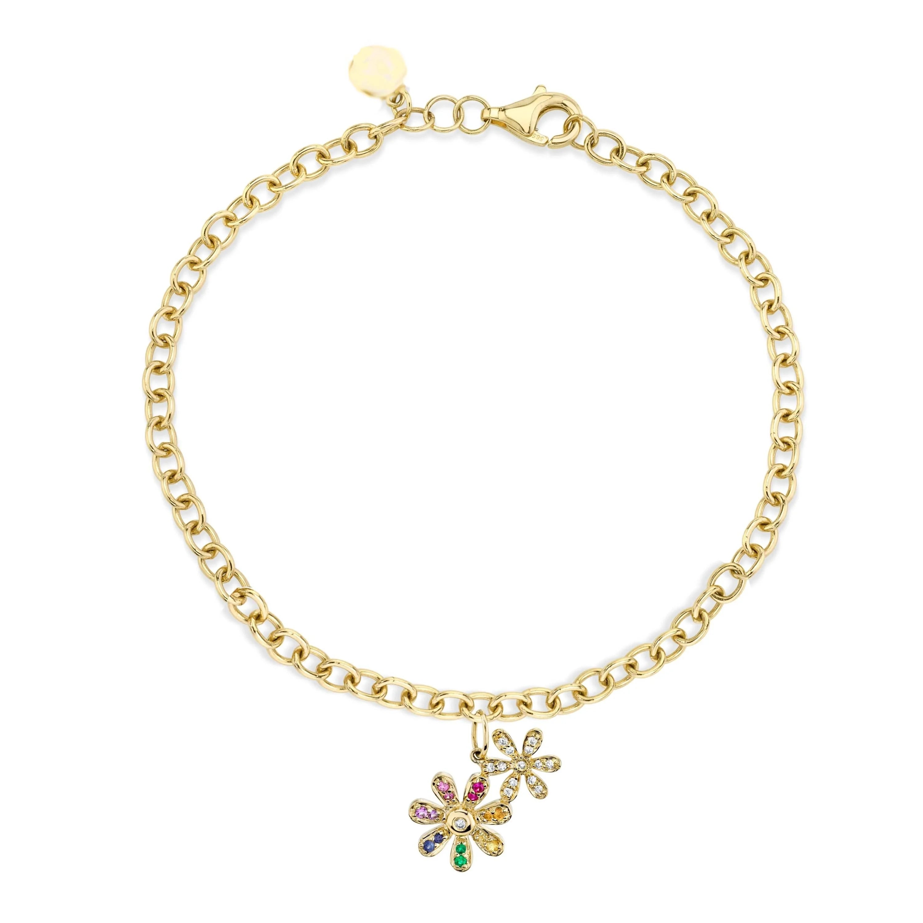LOZRUNVE China Jewelry Factory Rainbow Double Daisy Flower Oval Link Chain Bracelet Anklet for Ladies Girl