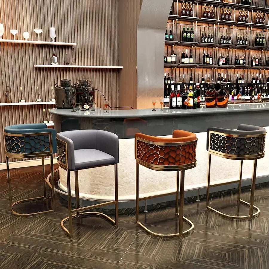 Light Luxury Commercial Netflix Creative Curve Backrest Floral Design High Barstools