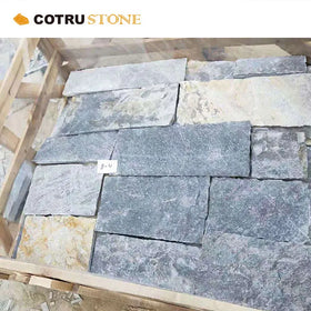 Exterior Veneer Natural Quartz Stone Panel Tiles Wall Cladding Blue Quartzite Culture Stone Split Fireplace Wall