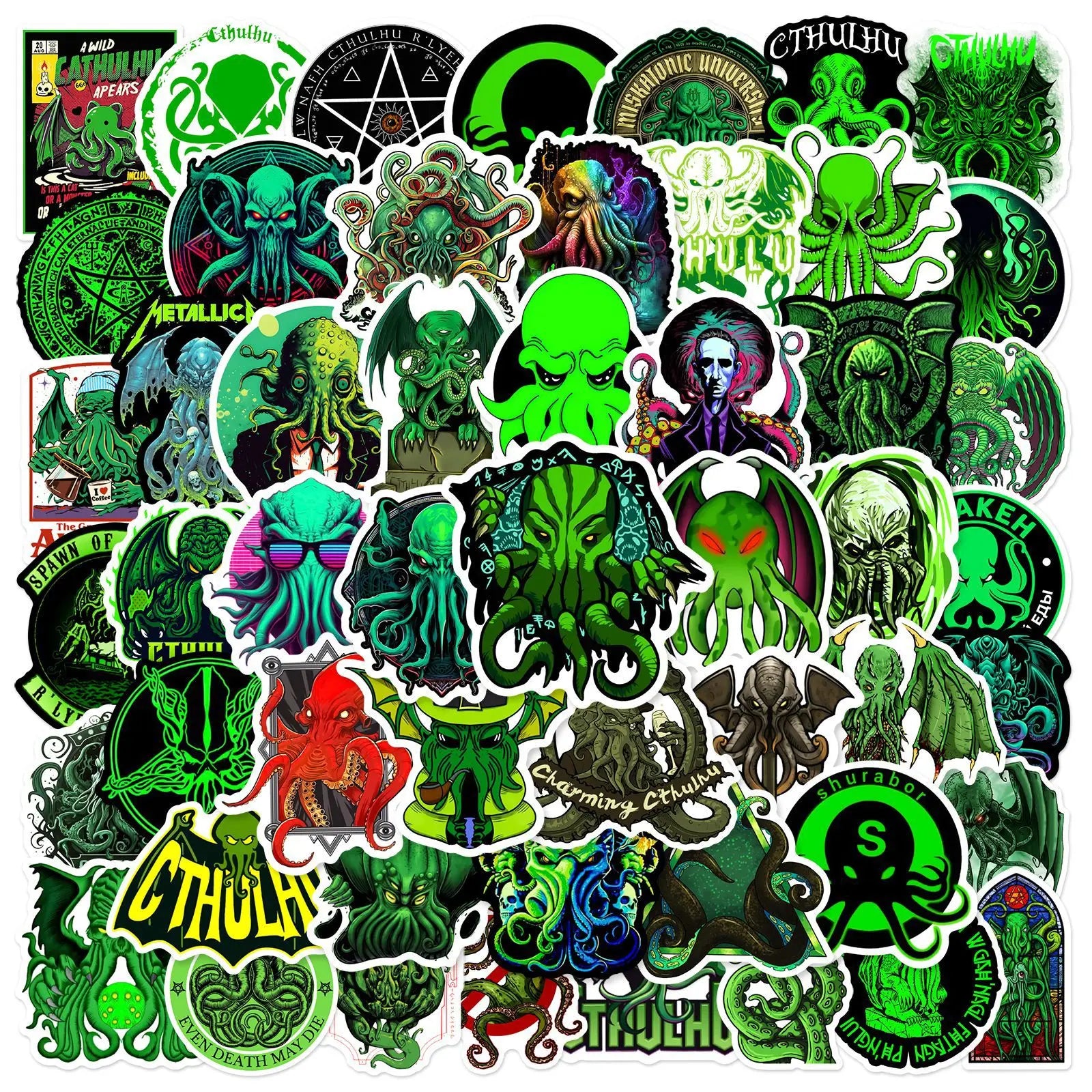 50Pcs Classic Cthulhu Mythos Alien Graffiti Stickers for Gift Book Phone Home Decor Vinyl Green Monsters Octopus Sticker