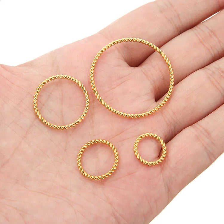 S1275 Gold Plated Stainless Steel Round Circle Ring Connector Twisted Rope Circles Charms Findings Components Jewelry Making