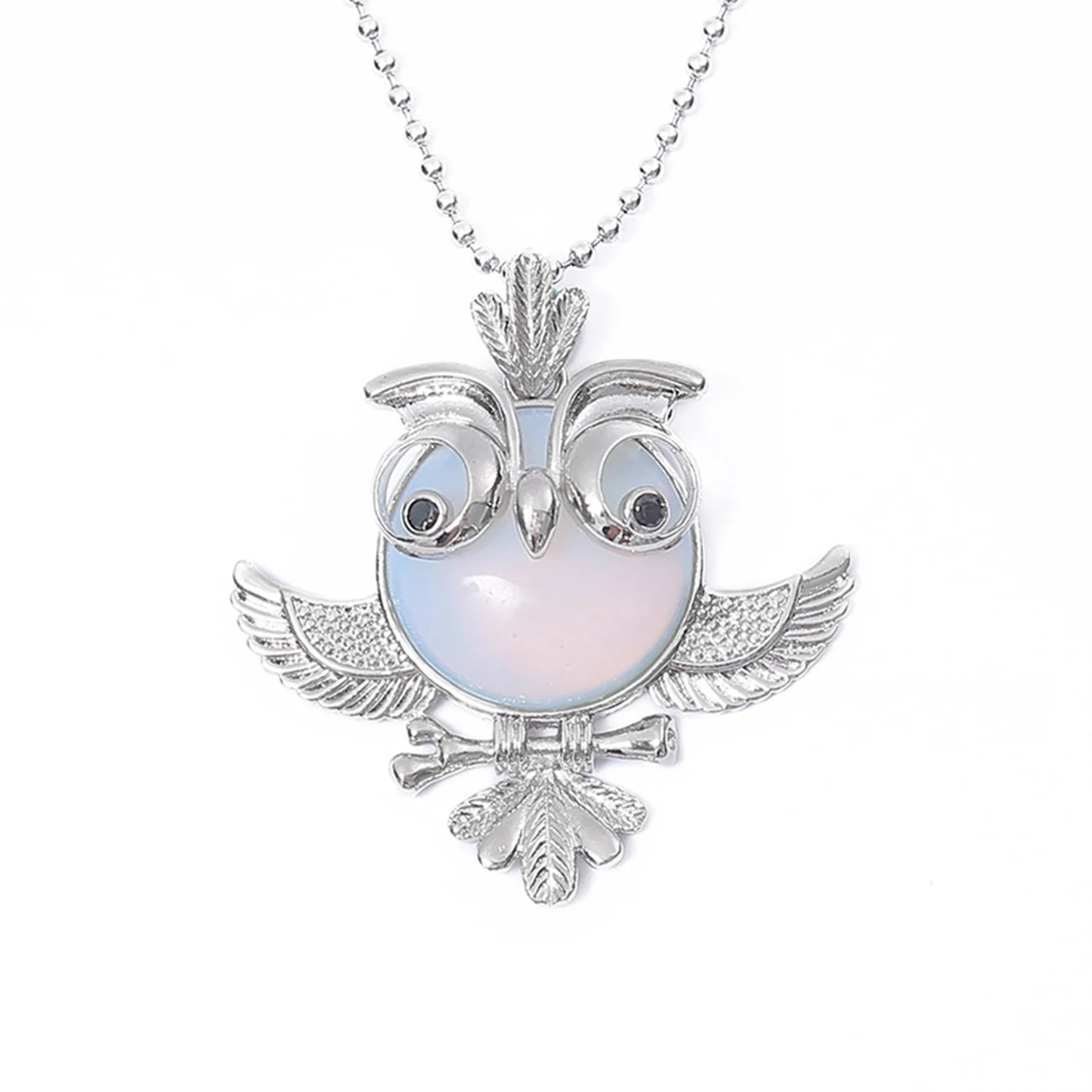 Natural Gemstone Owl Pendant Necklace Natural  Crystal  Stone Silver Animal Charms Jewelry for Girls Men With Long Chain