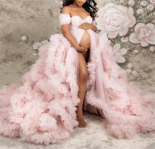 Maternity Gown Lace Maxi Dresses Women Clothes Photography Pregnancy Dress for Photo Shoot Fluffy Tulle Cloth