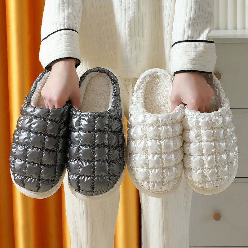 New winter cotton slippers indoor down cloth vamp slippers lining velvet warm slippers