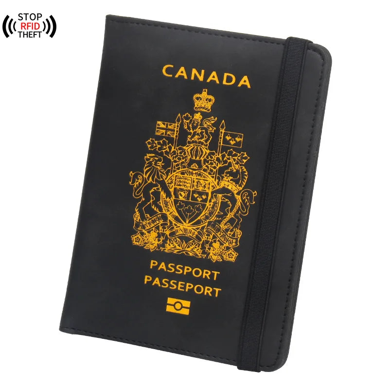 RFID Blocking Canada Passport Cover Holder Travel Wallet PU Leather 11x15cm Fashion Custom Logo Packaging