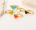 316L Stainless Steel Ring Waterproof Jewelry for Women Girls Heart Shape Enamel Finger Rings Candy Color Rings