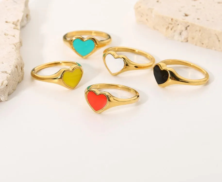 316L Stainless Steel Ring Waterproof Jewelry for Women Girls Heart Shape Enamel Finger Rings Candy Color Rings