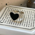 VIANRLA 925 Sterling Silver Black Agate Chunky Heart Ring Open Adjustable Ring