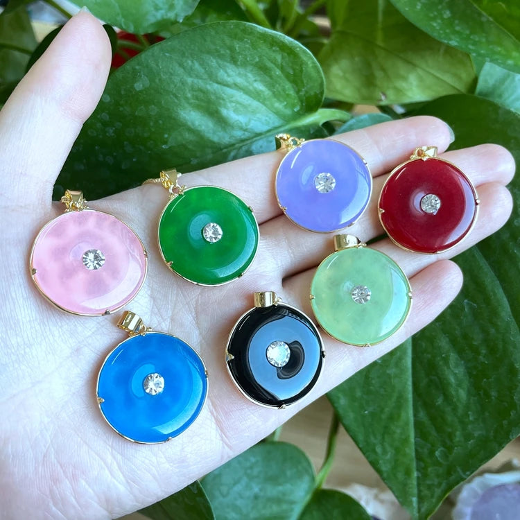 Colorful Jade Peace Buckle Pendant Dragon Phoenix Chengxiang Gold Inset Jade Diamond Pendant Necklace  Men and Women Lovers