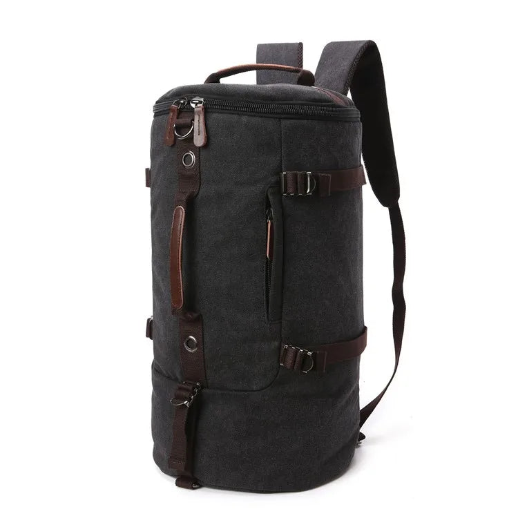 Canvas Cylinder Large Capacity Vintage Travel Backpack with Zipper Closure for Men's Trip-28*28*50cm