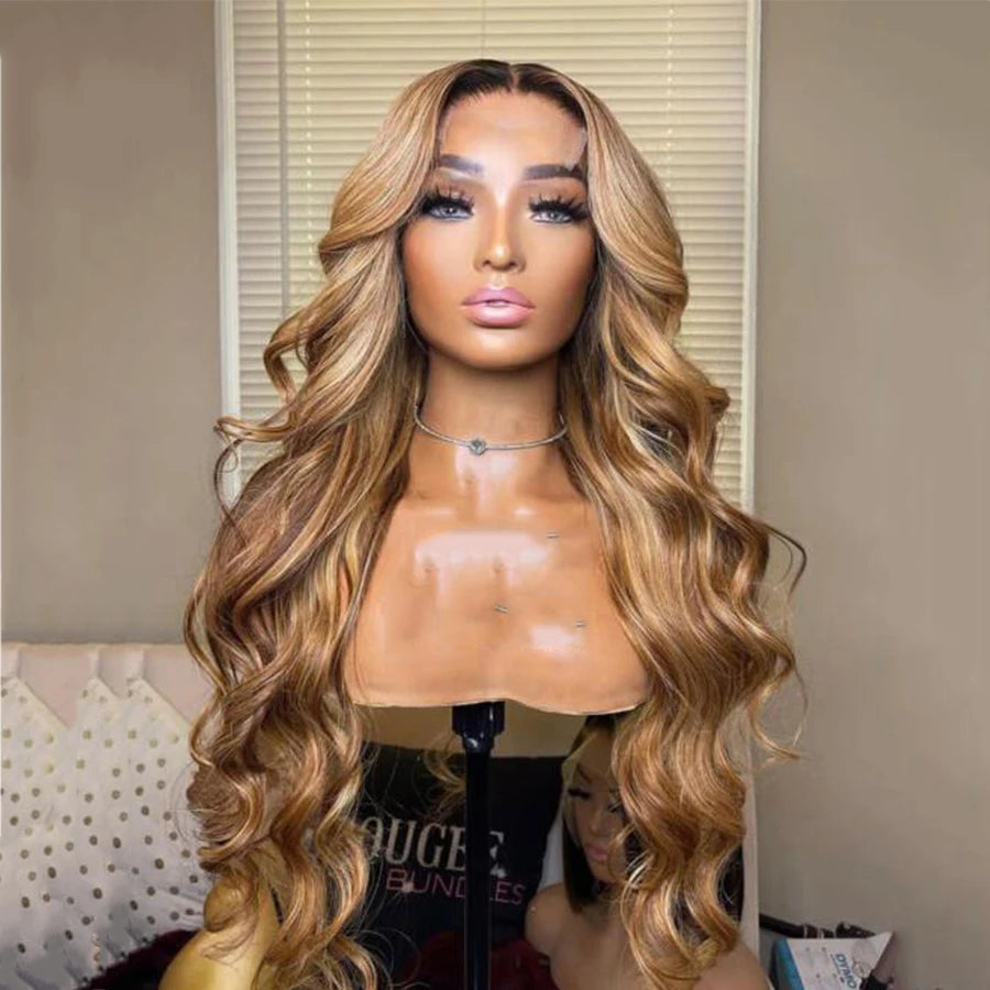 Ombre Brown Hair Honey Blonde Lace Front Wigs for Black Women Body Wave Virgin Human Hair Highlight Lace Frontal Wigs Vendor