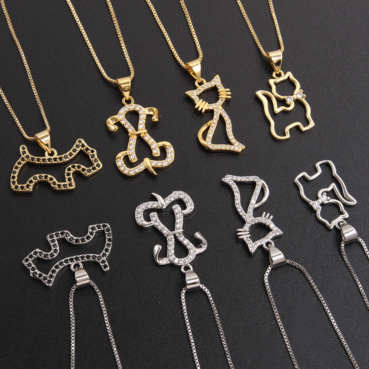 Unique Fashion Animal Jewelry 18K Gold Plated Zircon Puppy Pendant Cat Christmas Necklace Cute Dog for Kids Boys Girls Choker