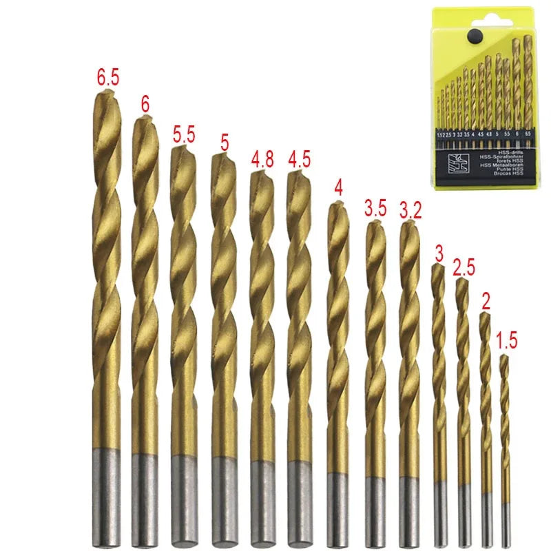 1.5-6.5mm Titanium Coated Twist Drill Bit Set HSS Drill Bit for Wood Metal Hole Cutter Power Woodworking Tools Juego De Brocas