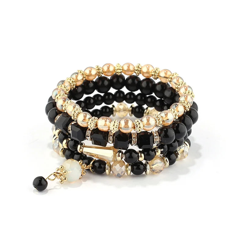 2026 Wholesale Trendy Multi Layer Bead Bracelet Jewelry Luxury Simple Boho Stacks Crystal Glass Beads Bracelets Set