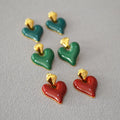 Holiday Season 90s Brass Alloy Puffy Heart Charm Stud Earring Women Earrings Jewellery Red Green for Small Business