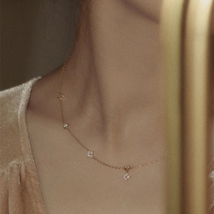 Fashion Design S925 Trendy Gold Plated Lucky Clover Leaf Choker Chain Necklace