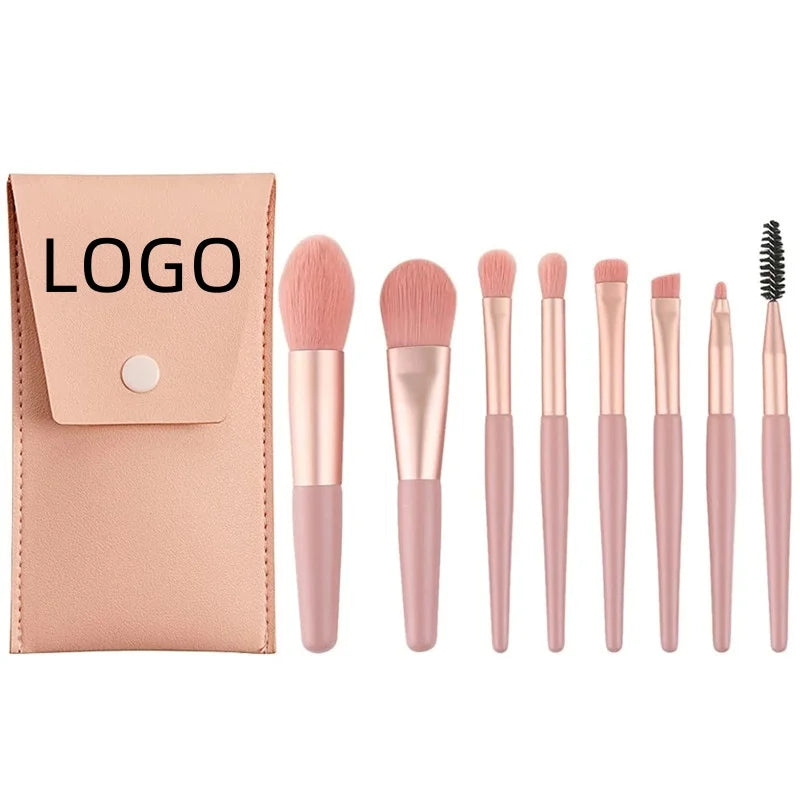 Wholesale Portable Makeup Brush Kit Soft Fur 8PCS Mini Makeup Brushes Travel Essential Eye Shadow Brush With PU Bag