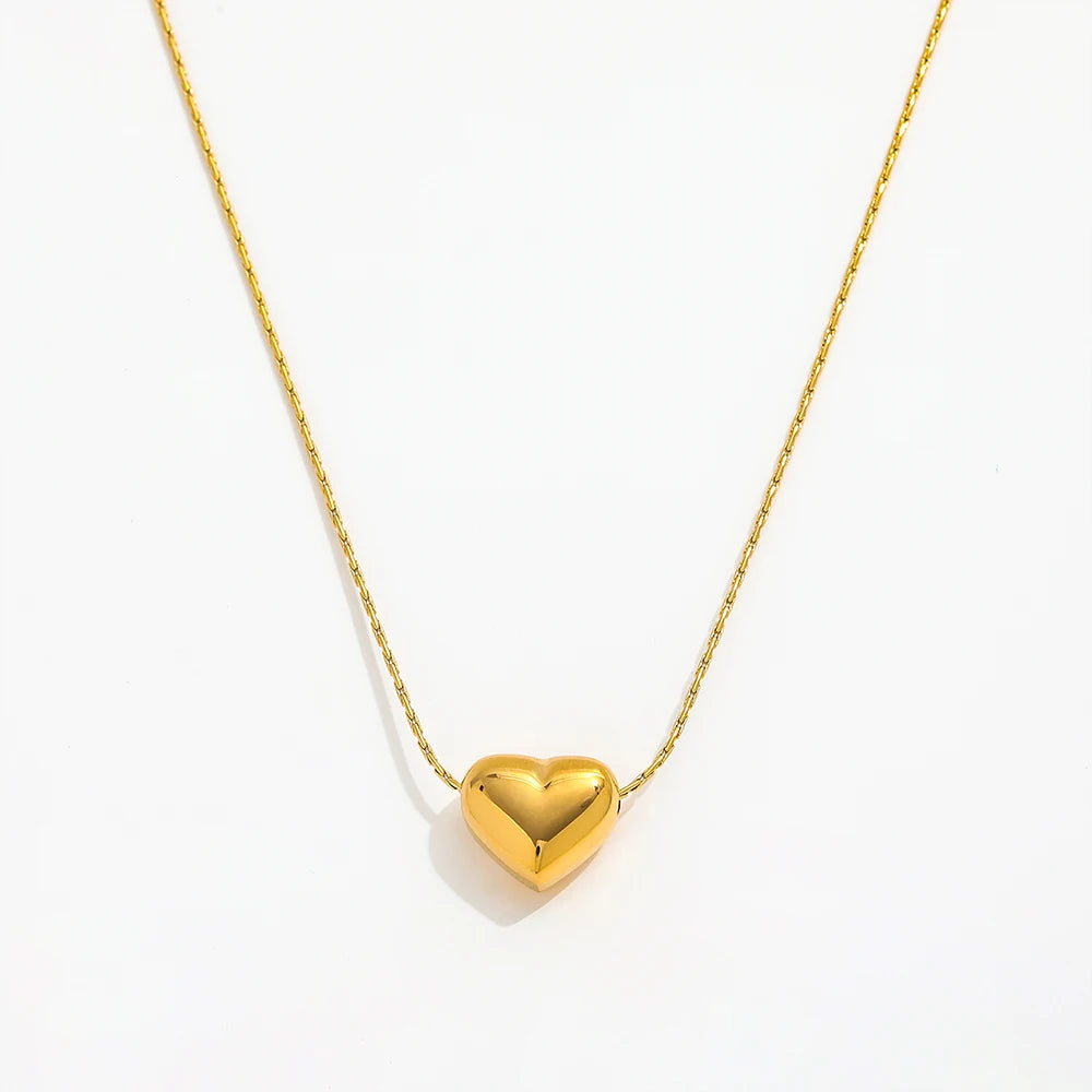 Joolim Jewelry 18K Gold Plated Individuality Solid Heart Pendant Dainty Chain Sweater Necklace Stainless Steel Jewelry Wholesale
