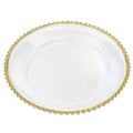 Hot Selling Round Transparent 100pcs Beading Rose Gold Rim Plastic Plate Chargers Decoration for Weddings
