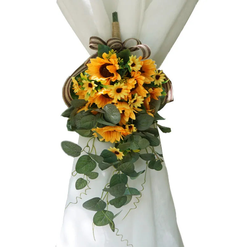 Home Hotel Decor Drooping Bouquet Curtains Tied Flower Wall Hanging Sunflower Door Courtyard Decoration Eucalyptus Sunflower