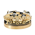 4Pcs/Set Luxury CZ Crown Bracelet Set Stainless Steel Roman Numbers Engraved Bangle Braided Macrame Bracelet