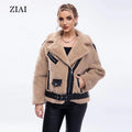 Women Faux Leather Jacket With Fur Collar Warm Fashion Motorcycle Jacket