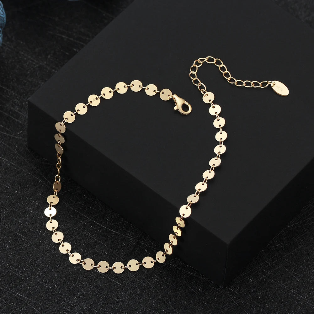RINNTIN SA25 925 Sterling Silver and 14K Gold Anklet Fine Jewelry Wholesale for Women 4mm Plate Chain for Party Occasions