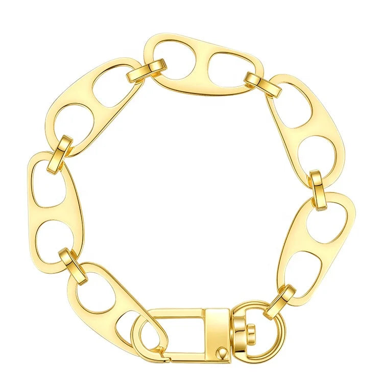 Latest 18K Gold Plated Stainless Steel Jewelry Hollow Irregular Oval Sheet Chain Big Buckle Bracelet Alloy Buckle B202212