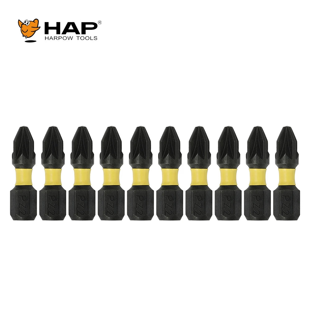 Harpow 10pcs DIY Grade Steel Power Bits PZ2 Pozi Head Impact Screwdriver Bit Set OEM Customizable MOQ 100pcs