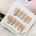 Handmade Simple White French 3D Painting Flower Pearl High ABS Short Square Coffin Reusable False Nails Finger Artificial