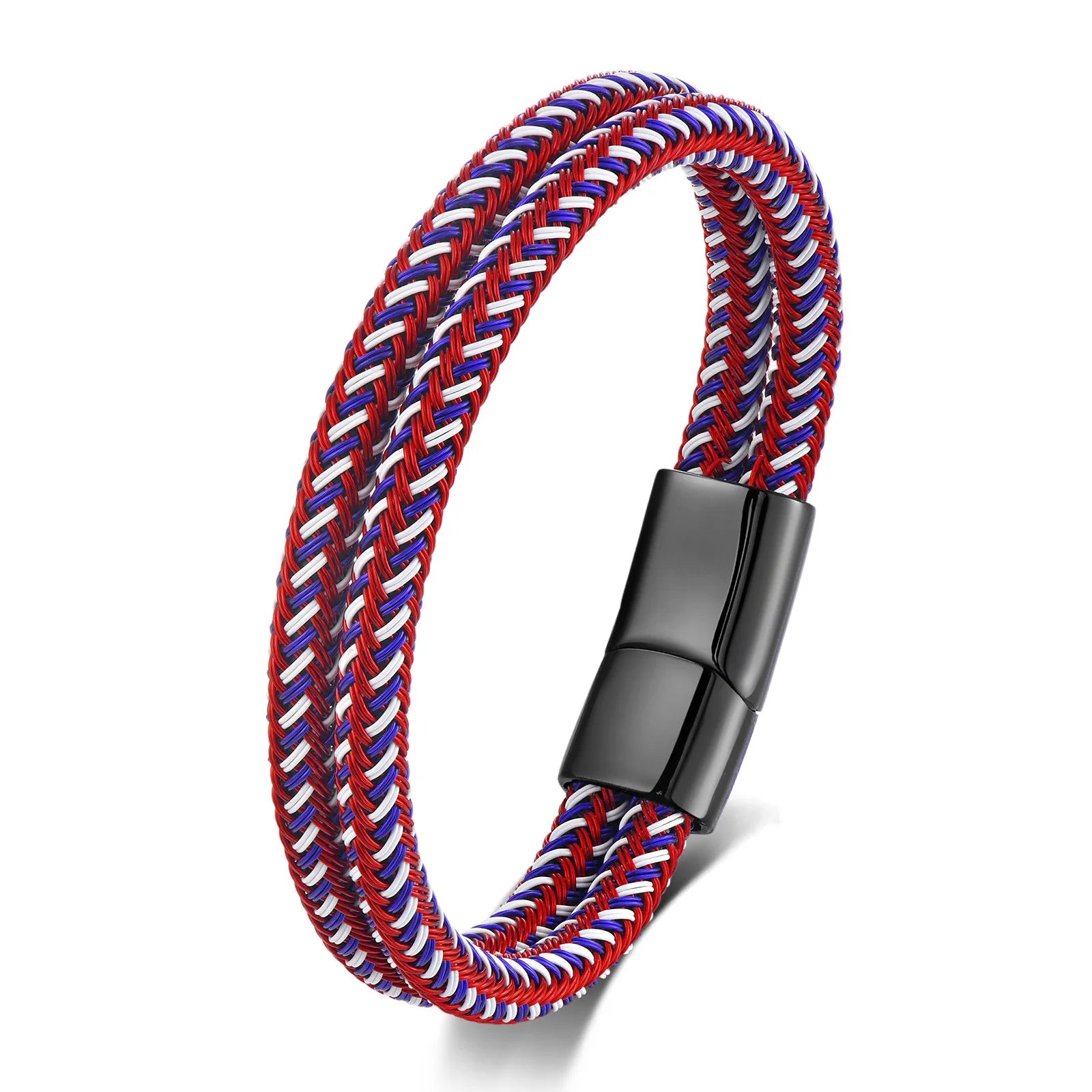 Custom Logo Multi-Layer Wrap Stainless Steel Silver Plated Punk Men's Classic Braided Bangles Jewelry OT-053