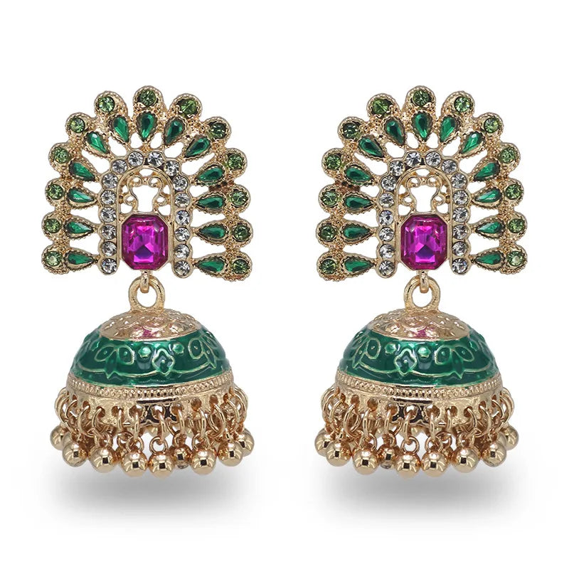 Jewelry Women Jumka Bollywood Kundan TraditionaL Jhumka Indian Gold Plated Enamel Dangling Bells Tassel Stud Earrings for Women