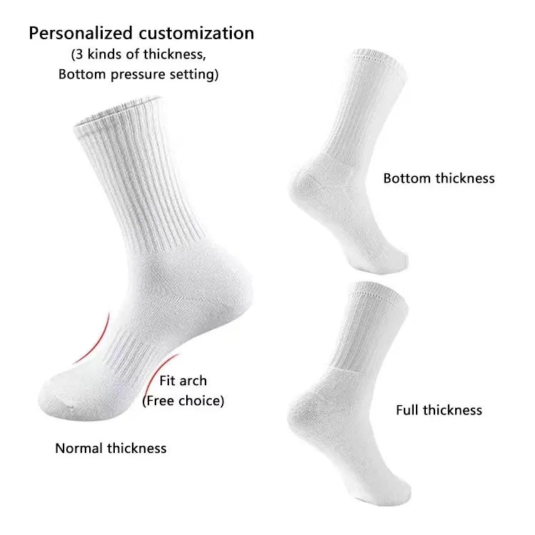 Wholesale Solid Pure White Compression Sports Terry Socks Breathable Organic Bamboo Cotton Crew Height Reinforced Logo Design