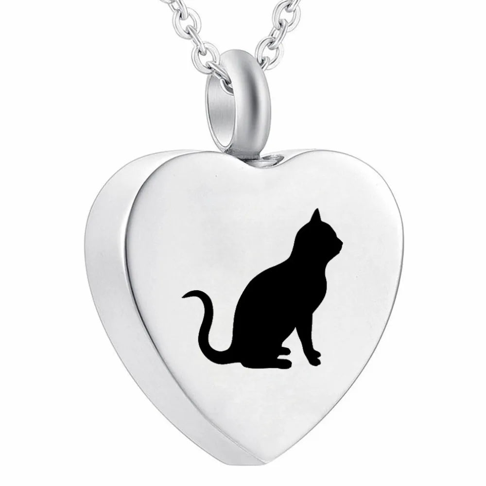 Bigger Ashes Chamber Heart Pet Holder Cat Pendant Stainless Steel Heart Memorial Ash Keepsake Cremation Necklace Ash Cat Urn