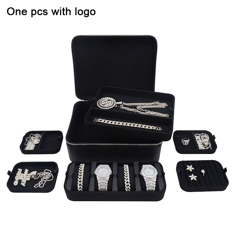 Wholesale Stock 1 Price High-end PU Leather Packaging Jewellery Organizer Box Watch Case With Handle Custom Travel Jewelry Boxes