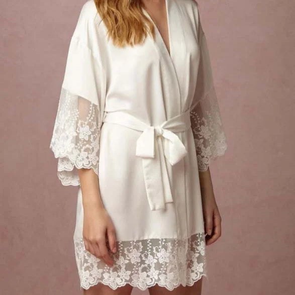 Bridal Robes Satin Bridesmaid Wedding With Lace on the Sleeve