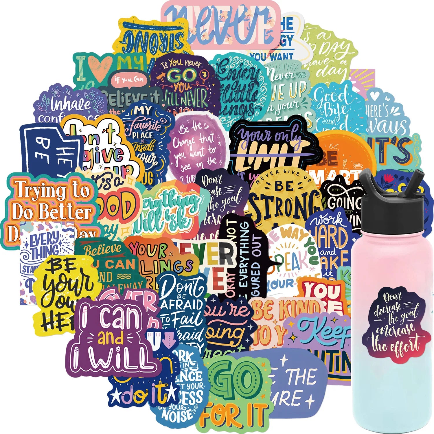 50  Waterproof Encouragement Incentivize English Decorative Stickers Creative Insulation Cup Handbook Card Sticker