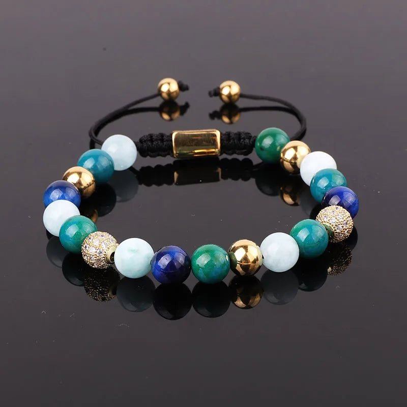 New Fashion 8mm Natural Stone Green Blue Jade Beads Custom Logo Macrame Braided Women Friendship Bracelet