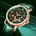 For LOBINNI Luxury Fashion Automatic Wristwatch for Women Stainless Steel Leather Band Water Resistant Glass Dial Pointer Charm