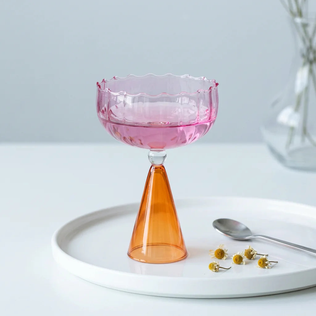 Modern Reusable Sustainable Nordic Gradient Hand Blown Glass Heat-Resistant Dessert Cup for Luxury Hotels Weddings Parties Home MegaBDM